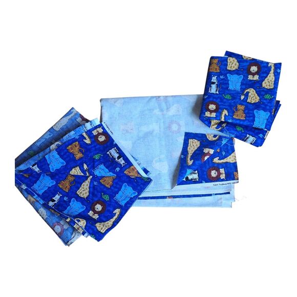 Fabric Traditions 1990s Zoo Animals Print 5 Yds New Blue Cotton Nursery Crafts - Picture 1 of 12